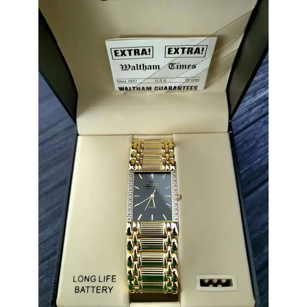 Vintage Waltham Prestige‎ Diamond Mens Tank Watch Box Papers